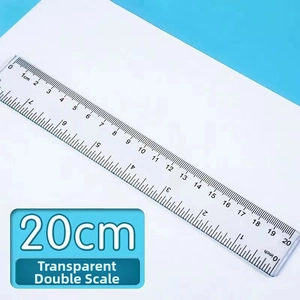Detail of 20cm transparent ruler with dual scale markings in cm and inches