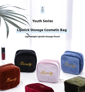 Velvet mini lipstick pouch collection in multiple colors with golden Beauty embroidery