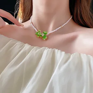 Elegant Artificial Pearl Necklace With Copper Zircon Flower Pendant Gold Plated Clavicle Chain Sweet Fashion Jewelry For Women