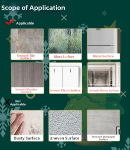 Surface compatibility guide for Christmas tree stickers on glass, metal and wood