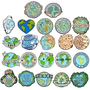 Enamel Pins Brooches Zinc Alloy Earth Day Theme Save The Planet Environmental Protection Cartoon Cat Badges Accessories