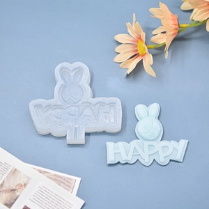 Silikonform mit HAPPY Hasendesign für DIY Backkuchen und Schokoladendekorationen