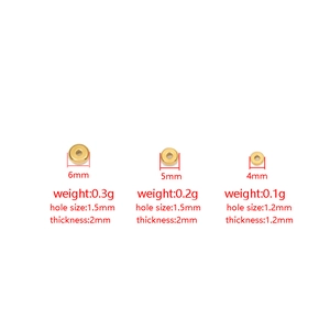 Three golden stainless steel flat spacer beads in 4mm, 5mm, and 6mm for DIY jewelry making