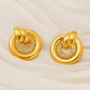 Elegant gold-plated stainless steel hoop earrings with sparkling rhinestones for women