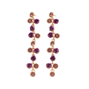 French vintage rose tassel drop earrings with sparkling crystals and golden silver needles