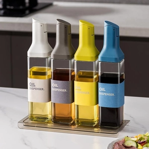 Glass Oil Dispenser Bottle Kitchen Gravity Automatic Flip Lid Leak-Proof Drip-Free Spout Vinegar Cruet Soy Sauce Jar