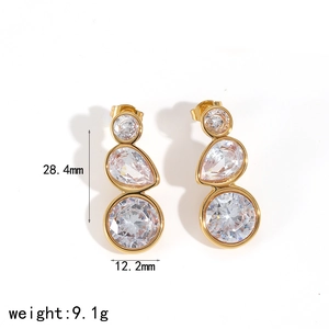 18k gold plated stainless steel wave earrings with zircon stones and measurements