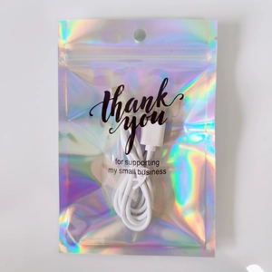 Holographic resealable packaging bag with thank you text for USB data cables
