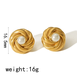 Elegant 16.5mm twisted gold pearl earrings made of durable stainless steel for women