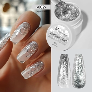 Macro detail of high-density silver glitter platinum gel for shimmering nail art design