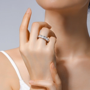 Classic S925 sterling silver eternity band ring with sparkling D-color moissanite stones