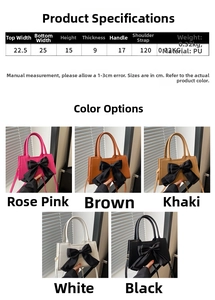 Detailed dimensions and color options for the stylish PU bow shoulder bag with parameters