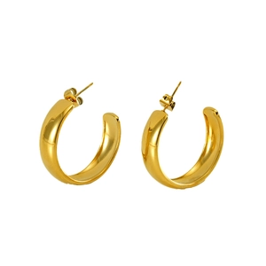 Boucles d'oreilles créoles larges en forme de C en acier inoxydable doré pour femmes