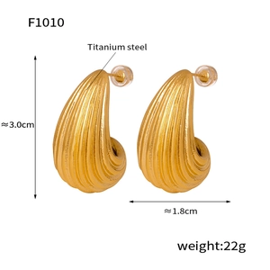 Detailed size specifications for gold teardrop earrings in 18k PVD plated titanium steel