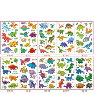 Set of 10 waterproof dinosaur cartoon temporary tattoo stickers for kids featuring T-Rex