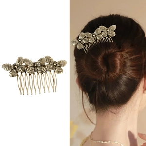 Vintage bronze butterfly hair comb set with three ornate butterflies for hair styling