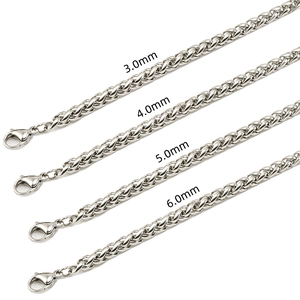 Comparison of silver titanium steel chains in 3.0mm, 4.0mm, 5.0mm, and 6.0mm widths