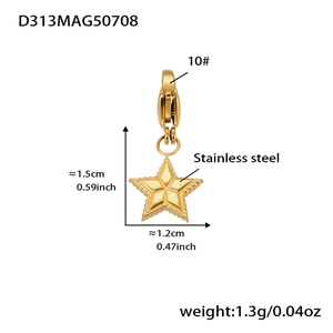 Detailansicht eines goldenen Sternanhängers aus Edelstahl mit einem Karabinerverschluss