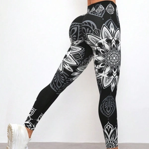 High-waist mandala print yoga leggings with tummy control and butt-lifting effect