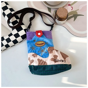 Winter wool boot-shaped crossbody bag with star embroidery and cow print pattern