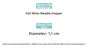 Specifications of S925 sterling silver earrings showing material and 1.1cm diameter size