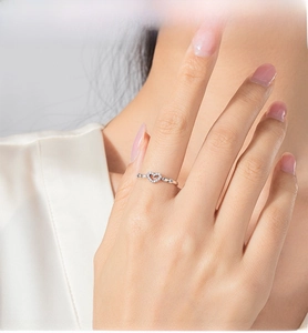 Close-up of S925 sterling silver hollow heart ring with pavé-set sparkling zircons