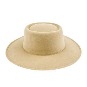 Elegante sombrero de fieltro de lana caqui con ala plana y corona ancha para hombre y mujer