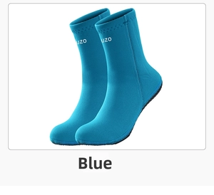 Professional blue 3mm neoprene diving socks featuring anti-slip soles and OUZO branding
