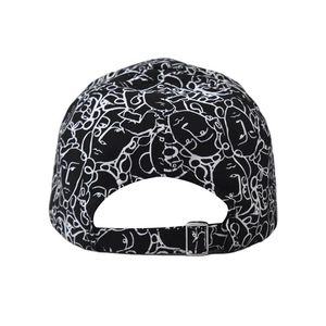 Detail view of cotton baseball cap with adjustable metal buckle on back