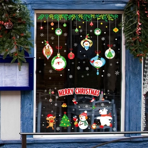 Adesivi natalizi per vetrine con Babbo Natale, renne e striscione Merry Christmas