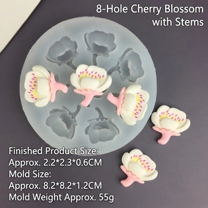 Detail der 8-Loch Kirschblüten Silikonform mit realistischer 3D Blumendekoration aus Harz