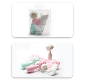 Beauty tools set with cat paw cleansing brushes and cat ear headband in clear packaging
