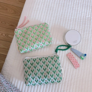 Mini pochettes en toile jacquard à motifs tulipes vintage avec fermeture éclair