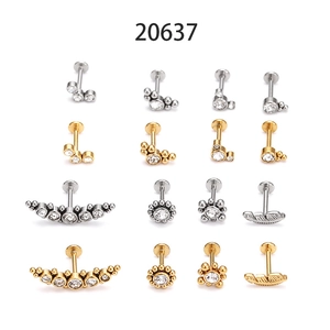 16pcs titanium steel labret studs with cubic zirconia in silver and gold colors