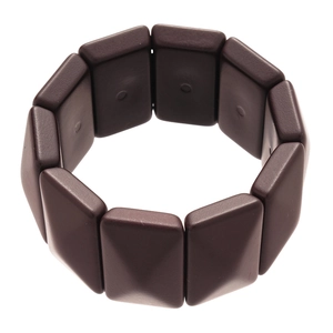 Minimalist wide dark brown geometric elastic bracelet with matte finish rectangular links
