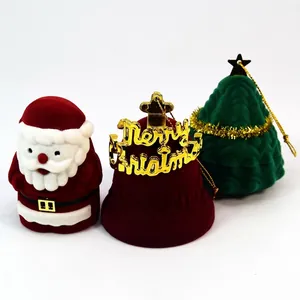 Christmas Santa Claus Snowman Tree Shape Flocked Velvet Jewelry Box Gift Packaging For Ring Earring Necklace Festive Theme