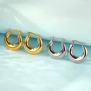 Chunky Hoop Earrings High Polish Stainless Steel Minimalist Geometric U Shape Retro Elegant For Women