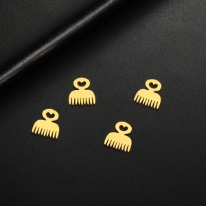 Set of four 18K gold plated stainless steel heart handle comb charms for DIY jewelry making