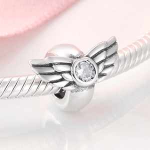 S925 sterling silver insect bead featuring angel wings and sparkling round zircon stone