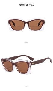 Detail of square oversized coffee-tea sunglasses with double-layered frames and gold accents