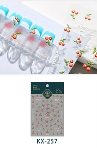 3D embossed cherry nail art stickers with KX-257 model code and artistic text