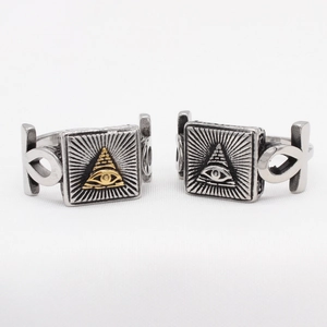 Retro stainless steel Masonic Providence Eye ring with Ankh symbols in silver and gold