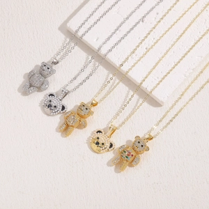 Luxurious bear and koala pendants with pave zircon and gold plating in high-end style