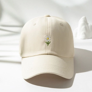 Daisy Embroidery Polyester Baseball Cap Sun Protection Adjustable Casual Outdoor Hat For Women And Men