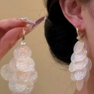 Iridescent Sequin Tassel Dangle Earrings With Copper Zircon And Silver Earring Post Vacation Style For Women