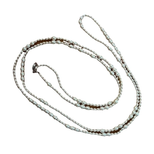 Elegant natural freshwater pearl long sweater necklace with glossy white oval pearls