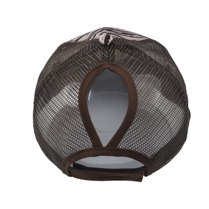 Detail view of the zebra print baseball cap with a functional ponytail hole design