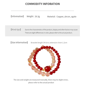 Détail des perles d'agate rouge et zircon avec accents dorés et spécifications du produit