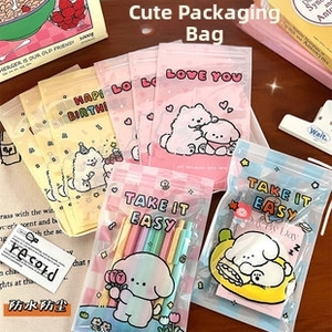 Detail view of cute cartoon waterproof slide-lock stationery bags for card packaging