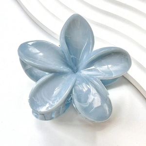 Blue marble texture frangipani flower hair claw clip for elegant women styling